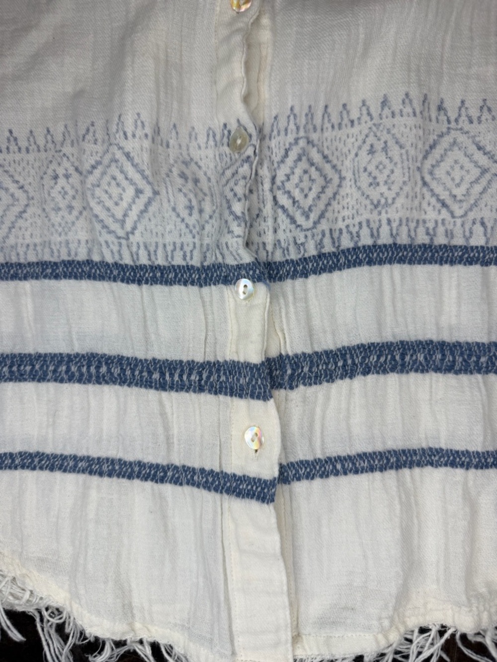 MADE 100% Cotton Embroidered Fringe Hem Shirt - Size Large - Picture 5 of 15